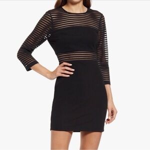 Lulu's Black Sheer Striped Long Sleeve Dress